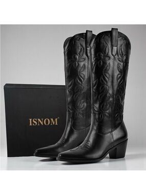 ❌Sold ❌Classic Black Knee-High Western Boots - Women's